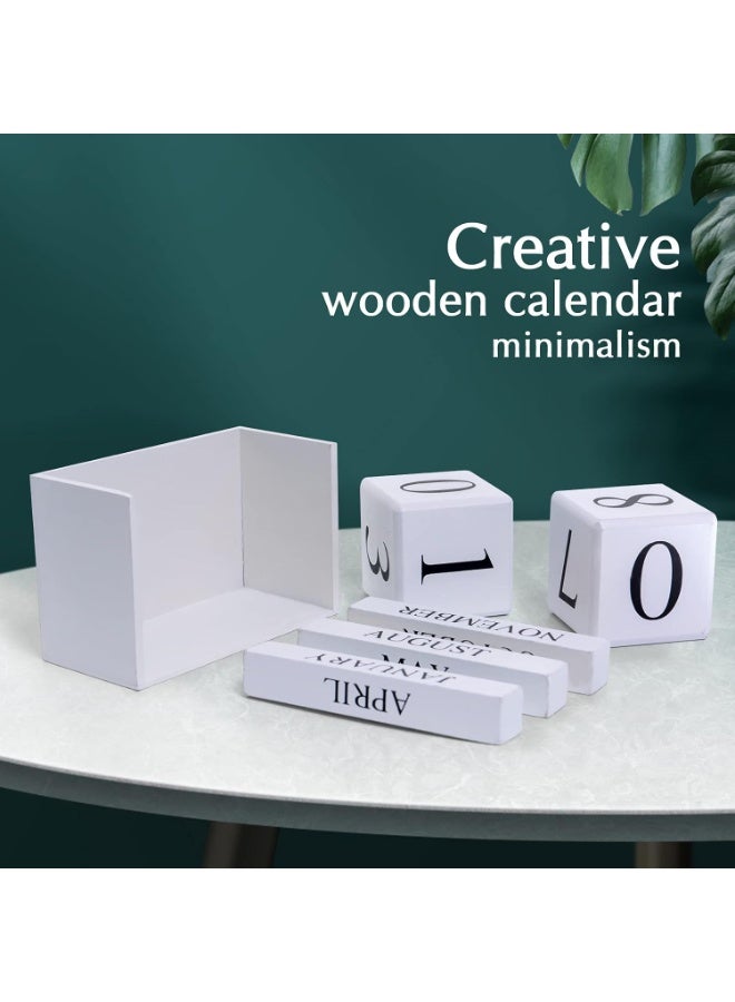 Perpetual Calendar Wooden Block Calendar for Office Desk Calendar Plank Table Daily Desk Calendar Accessories Block Dates (Large White) - Image 3